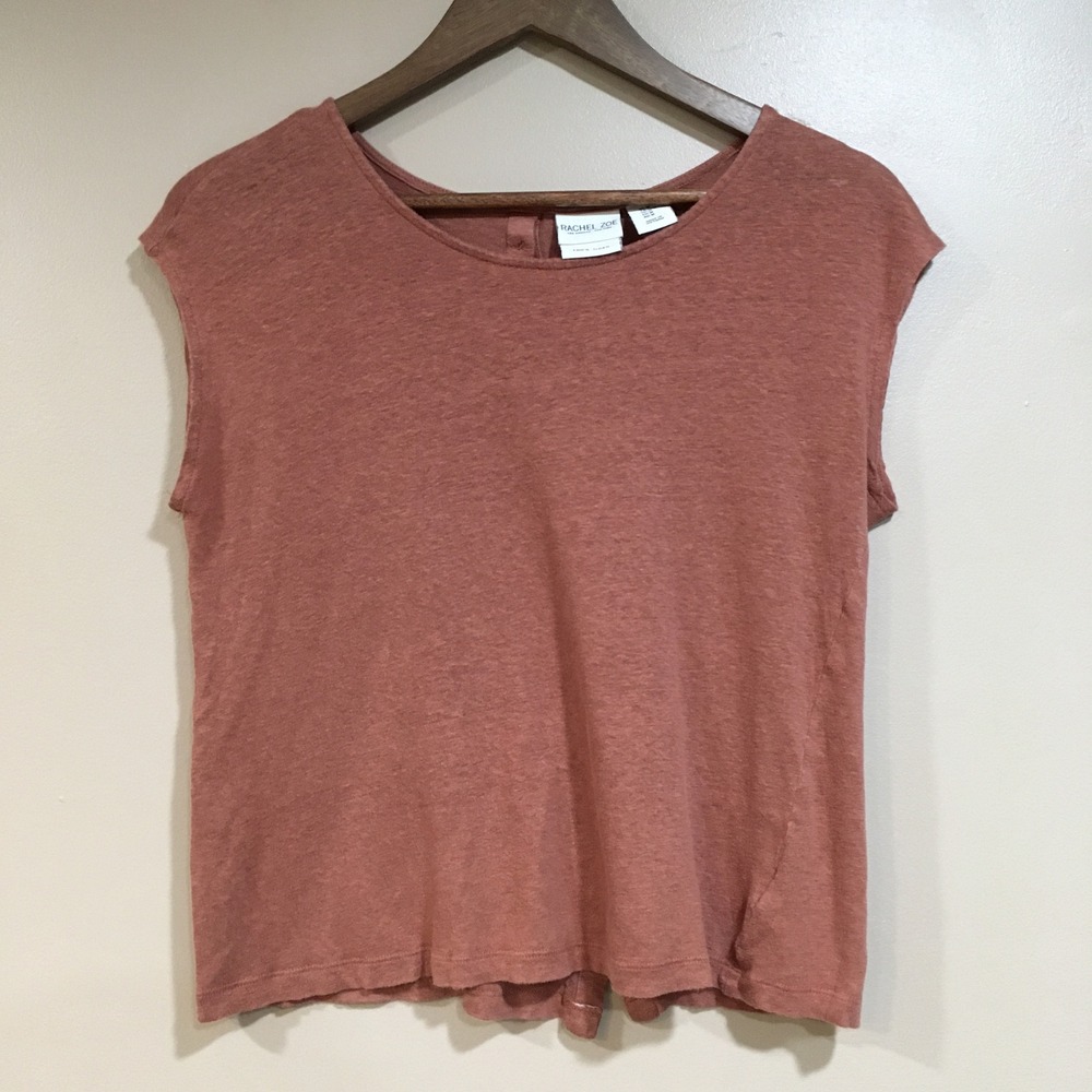 Rachel Zoe Button Back 100% Linen Top Women M Terracotta Brown Boho Casual Lagom